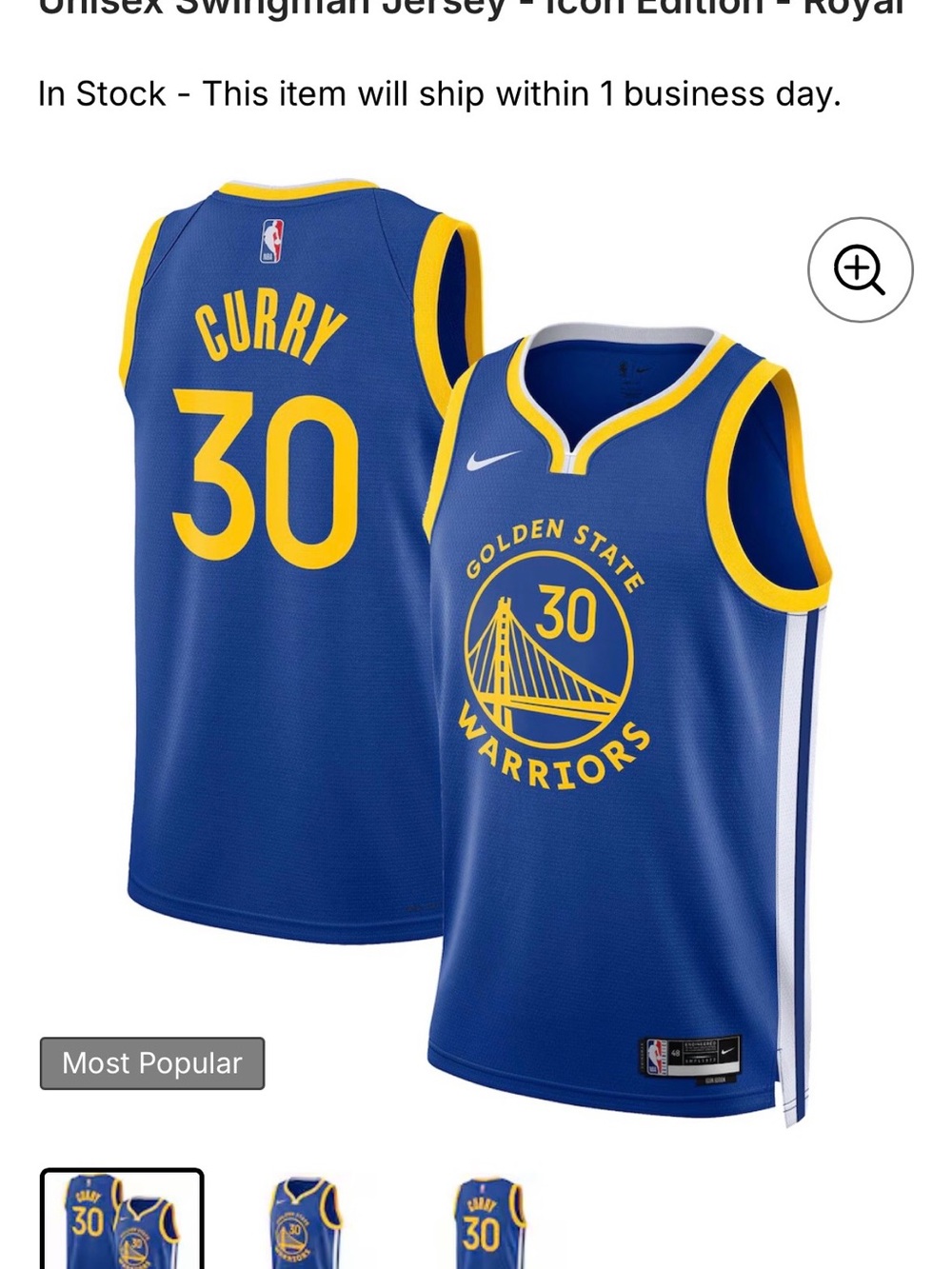 Stephen Curry Golden State Warriors Nike Unisex Swingman Jersey Icon Edition